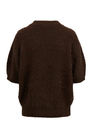 Zusss fluffy trui met ronde hals chocoladebruin