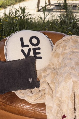 Zusss kussen kussen rond love 45cm zand/antracietgrijs