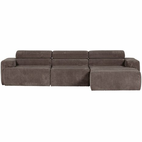 WOOOD Novi Chaise Longue Bank Rechts Ribstof Grijs/Bruin