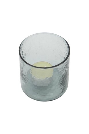 Zusss waxinelichthouder hammered glas M grijsblauw