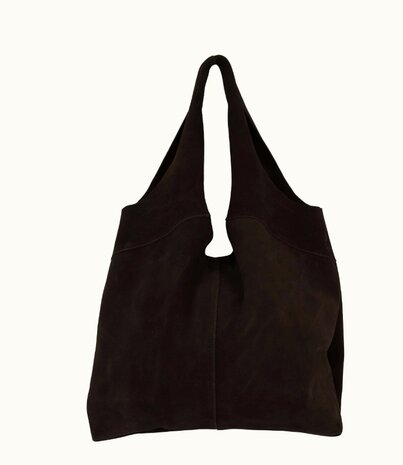 Zusss suede schoudertas chocoladebruin