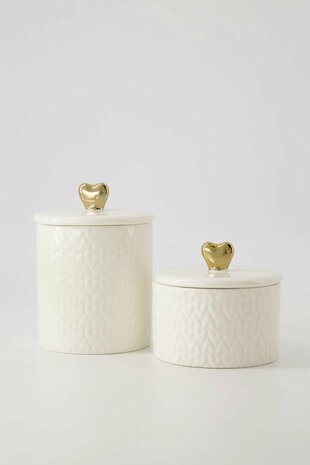 Zusss geurkaars Keramiek Met Deksel Hartje M Wit/Goud Wit