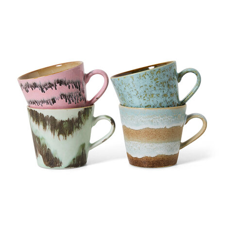 HKLIVING 70's ceramics Cappuccino Mugs Dada, set of 4
