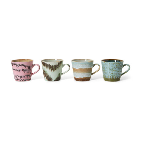 HKLIVING 70's ceramics Cappuccino Mugs Dada, set of 4
