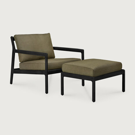 Ethnicraft Jack Outdoor Voetenbank Zwart met Groene Kussens