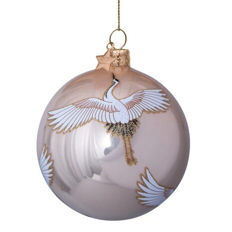 Vondels glazen kerstbal glanzend champagne met kraanvogels 