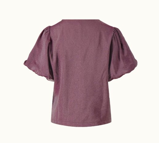 Zusss satijnen top met pofmouw aubergine