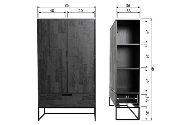 WOOOD Premium Silas 2-deurs kast black night geborsteld