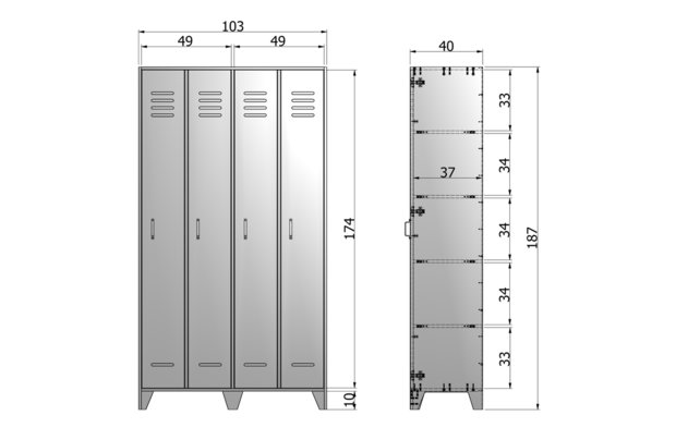 Woood Stijn hoog 2drs lockerkast steel grey