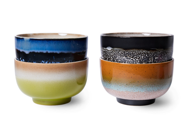 HKLIVING 70s ceramics noodle bowls; Groovy (set van 4)