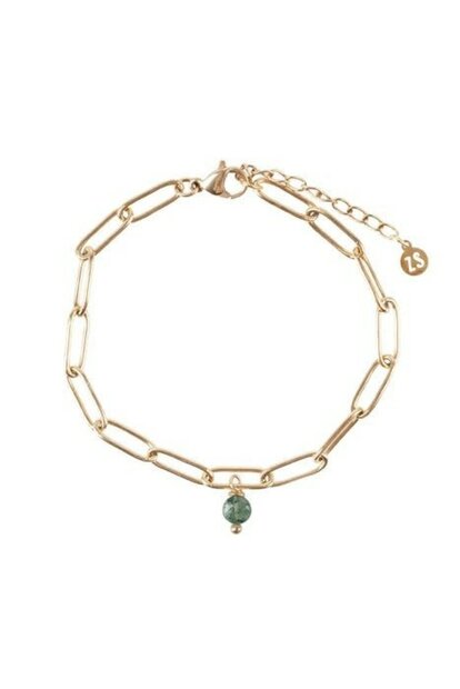 Zusss schakelarmband met groene agaat hangertje goud