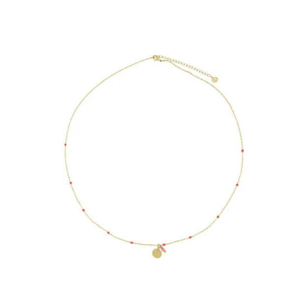 Zusss ketting met bedel en kraaltjes koraalroze/goud
