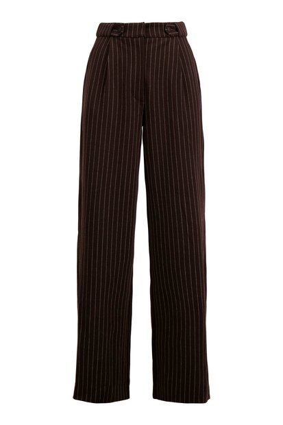 Zusss krijtstreep broek met detail chocoladebruin
