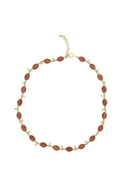 Zusss ketting met kralen bruin/goud