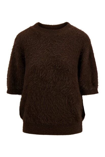 Zusss fluffy trui met ronde hals chocoladebruin