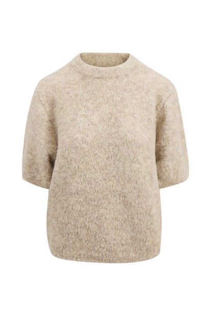 Zusss boucle trui met ronde hals beige