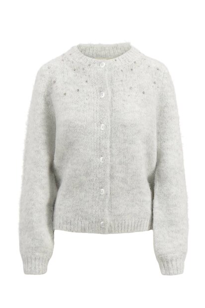 Zusss gebreid vest in bomberstyle met strass steentjes middengrijs