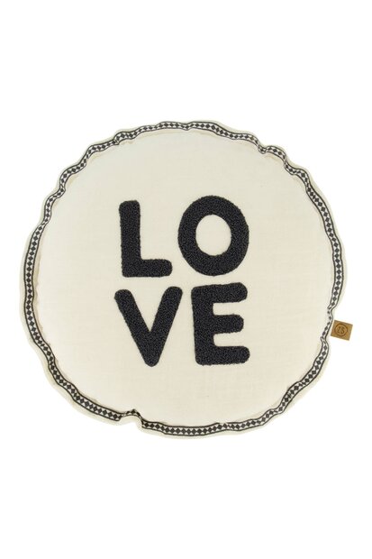 Zusss kussen rond love 45cm zand/antracietgrijs