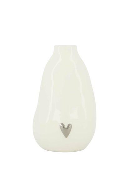 Zusss vaasje keramiek hartje wit/zilver