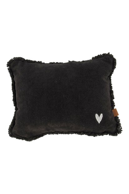 Zusss kussen velvet zilver hartje 35x25cm antracietgrijs