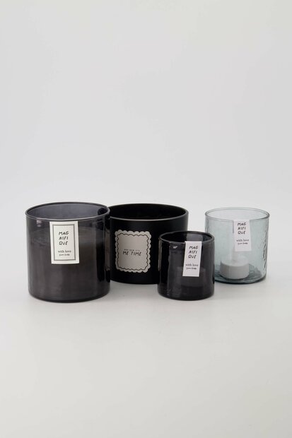 Zusss waxinelichthouder hammered glas M grijsblauw