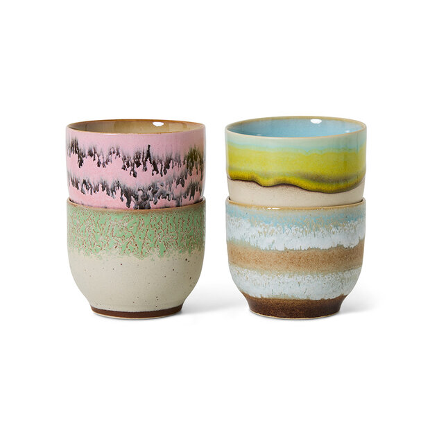HKLIVING 70's ceramics Caf&eacute; Cups Deco, Set Of 4