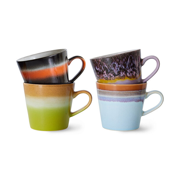 HKLIVING 70s ceramics: cappuccino mugs solid, (set of 4)