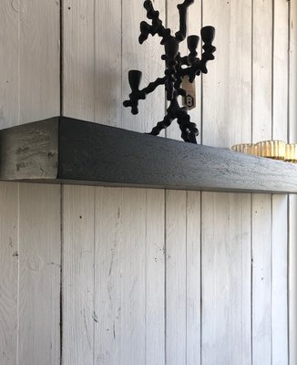 Zwevende wandplank van geborsteld zwart teakhout 120 cm