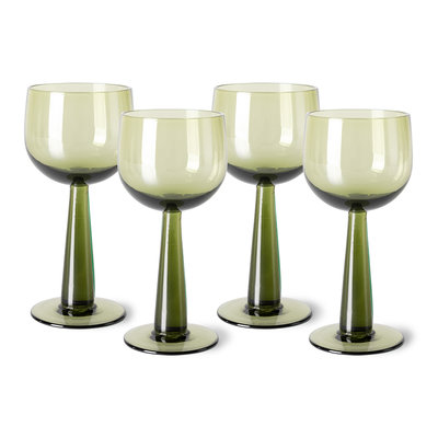 HKliving The emeralds: wine glass tall, olive green (set of 4)