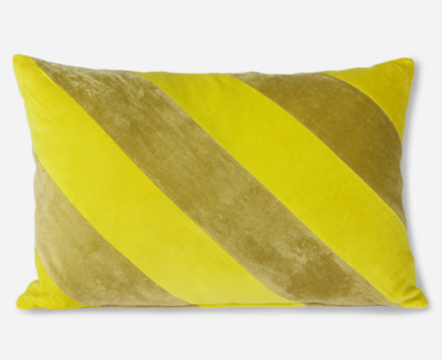 HKliving Striped velvet cushion in the colour yellow/green.