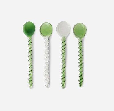 HKliving the emeralds: twisted glass spoons, green/clear (set of 4)