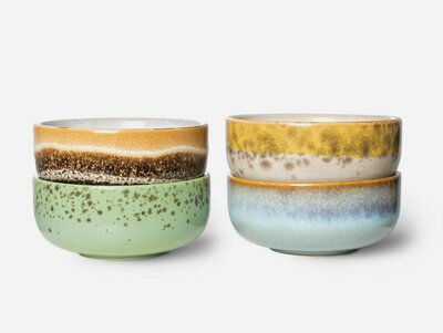 HKLIVING 70s ceramics: XS bowls, castor (set of 4)
