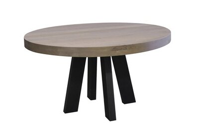 Vermeer Eettafel Sjors rustiek eiken rond, metalen Poot , model winkel