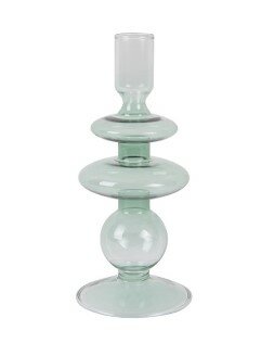 Present Time Candle Holder Glass Art Rings Medium green