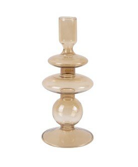 Present Time Candle Holder Glass Art Rings Medium sand brown