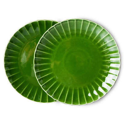HKliving the emeralds: ceramic dinner plate ribbed, green (set of 2)