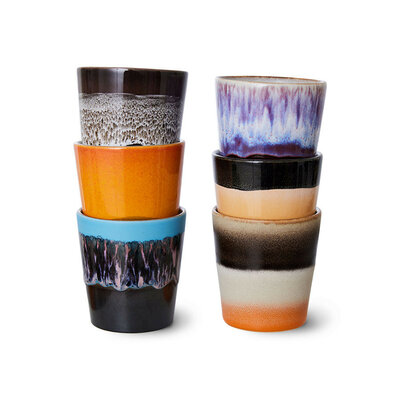 HKliving 70s ceramics: coffee mugs, Stellar (set of 6)