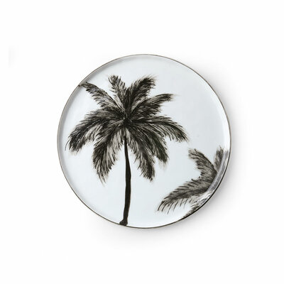 HKliving porcelain side plate palms, black