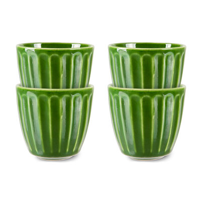 HKliving the emeralds: ceramic mug ribbed, green (set of 4)