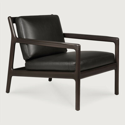 Ethnicraft Jack Lounge Chair Varnished Mahogany Dark Brown Black Leather
