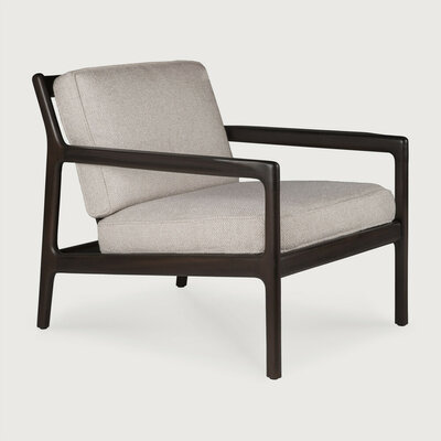 Ethnicraft Jack Lounge Chair Varnished Mahogany Dark Brown Ivory Fabric