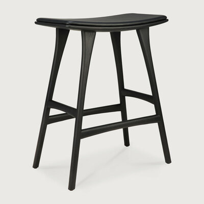 Ethnicraft Osso Counter Stool Varnished Oak Black Black Leather