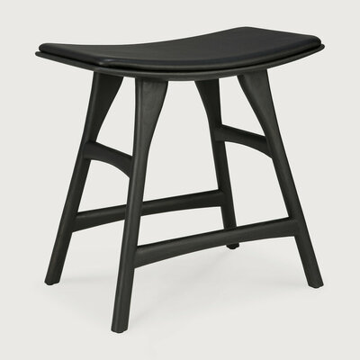 Ethnicraft Osso Stool Varnished Oak Black Leather