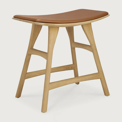 Ethnicraft Osso Stool Low Varnished Oak Cognac Leather