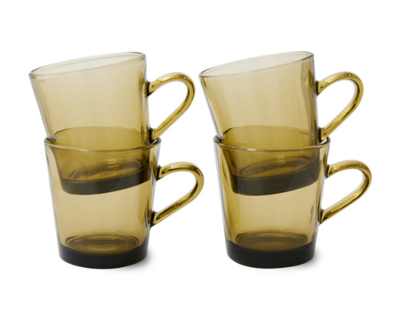 HKLIVING 70s glassware: coffee cups mud brown (set of 4)