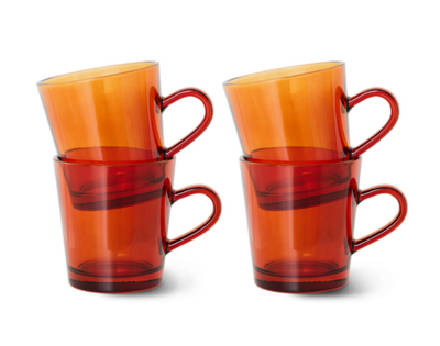 HKliving 70s glassware: coffee cups amber brown (set of 4)