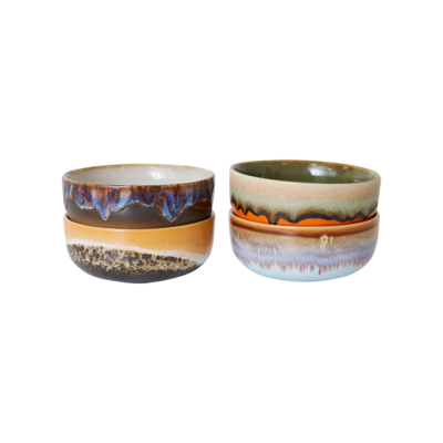 HKLIVING 70s ceramics: tapas bowls, crystal (set of 4)