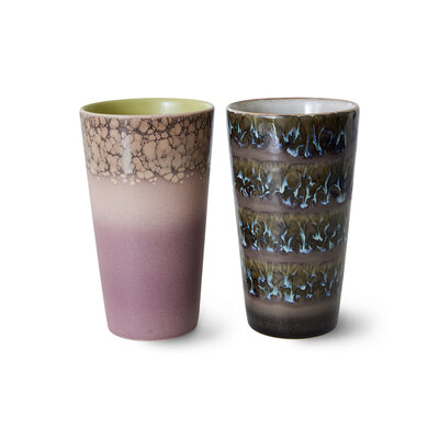 HKLIVING 70s ceramics: latte mugs, forest (set of 2)