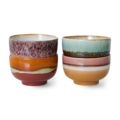 HKLIVING 70s ceramics noodle bowls; geyser (set van 4)