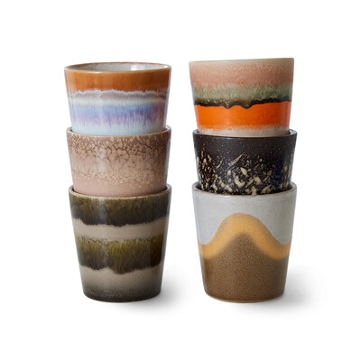 HKLIVING 70s ceramics: coffee mugs, Elements (set of 6)